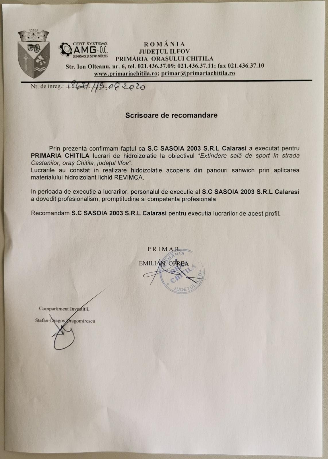 Recomandare hidroizolatie Primaria Chiasna